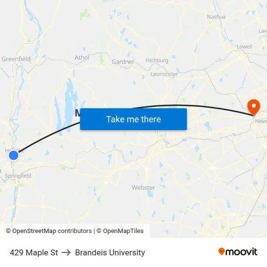 429 Maple St to Brandeis University map