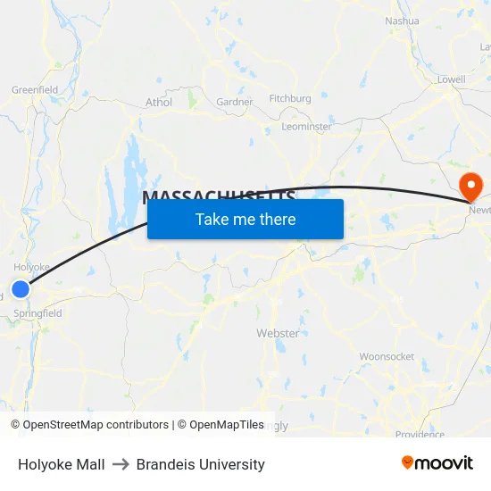 Holyoke Mall to Brandeis University map