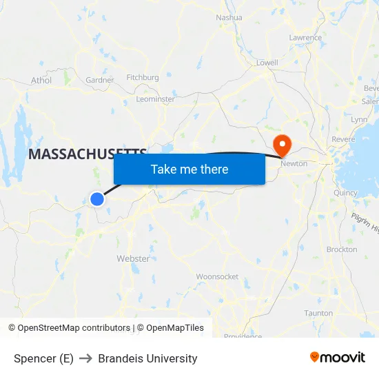 Spencer (E) to Brandeis University map
