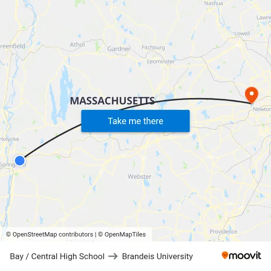 Bay / Central High School to Brandeis University map
