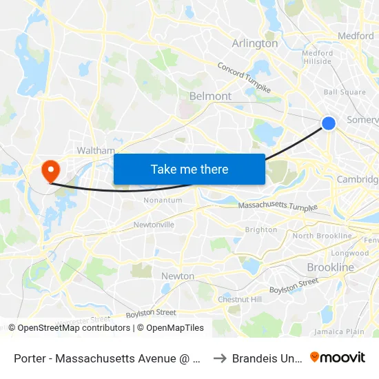 Porter - Massachusetts Avenue @ Mount Vernon St to Brandeis University map