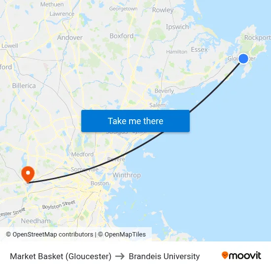 Market Basket (Gloucester) to Brandeis University map