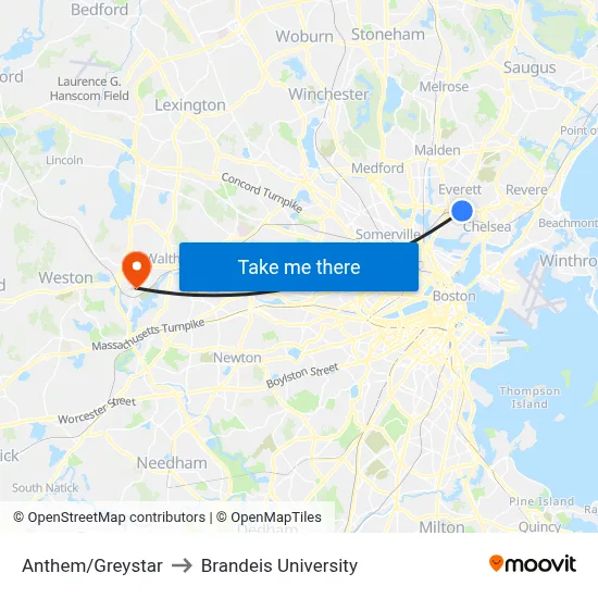 Anthem/Greystar to Brandeis University map