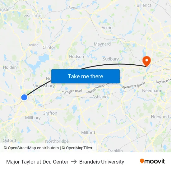 Major Taylor at Dcu Center to Brandeis University map