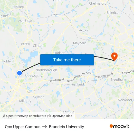 Qcc Upper Campus to Brandeis University map
