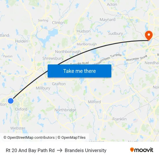 Rt 20 And Bay Path Rd to Brandeis University map