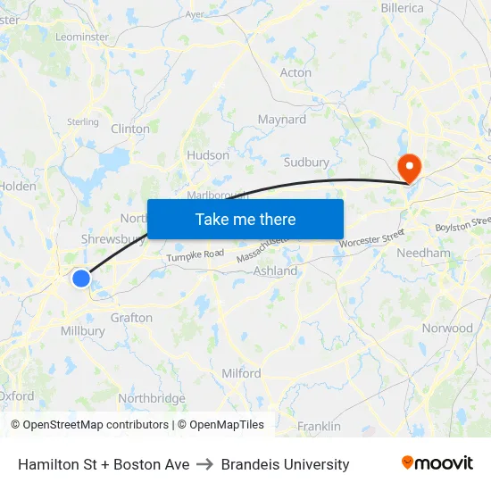 Hamilton St + Boston Ave to Brandeis University map