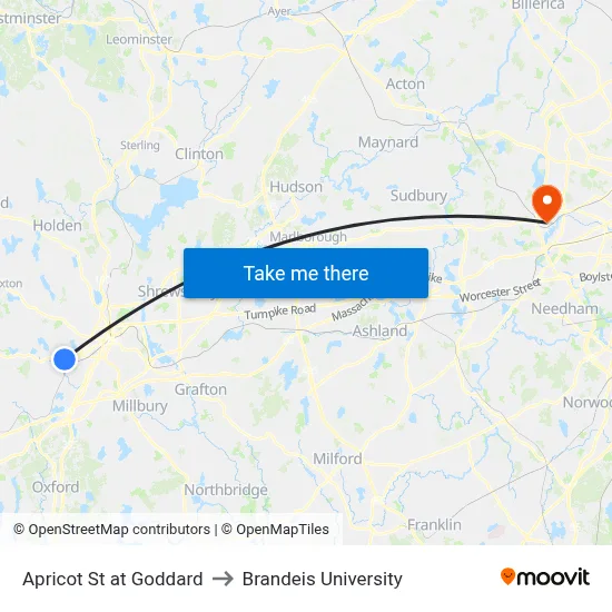 Apricot St at Goddard to Brandeis University map
