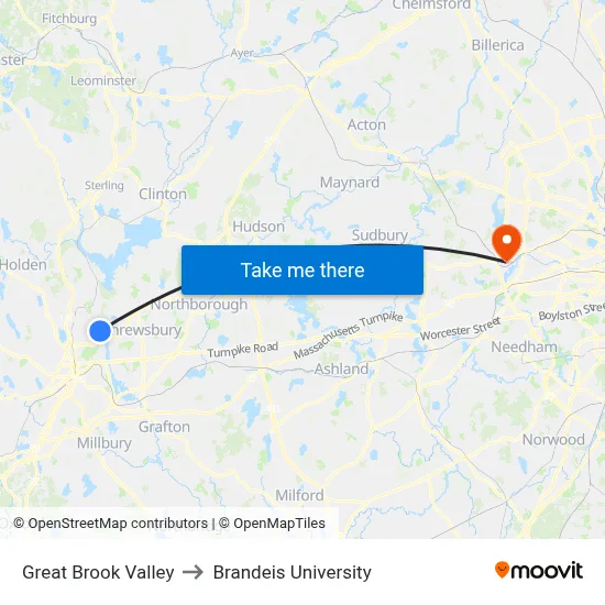 Great Brook Valley to Brandeis University map