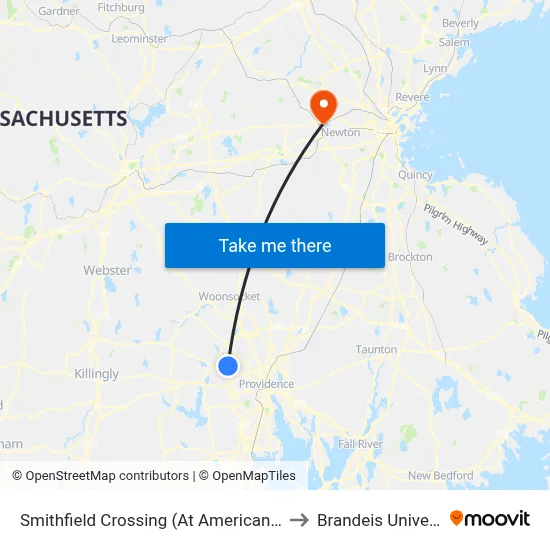 Smithfield Crossing (At American Eagle) to Brandeis University map