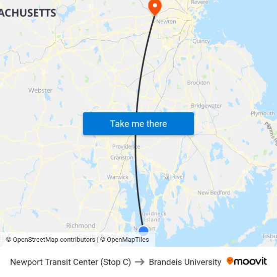 Newport Transit Center (Stop C) to Brandeis University map