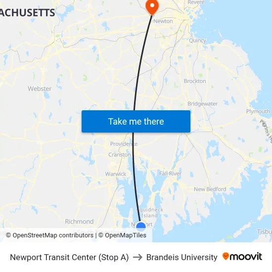 Newport Transit Center (Stop A) to Brandeis University map