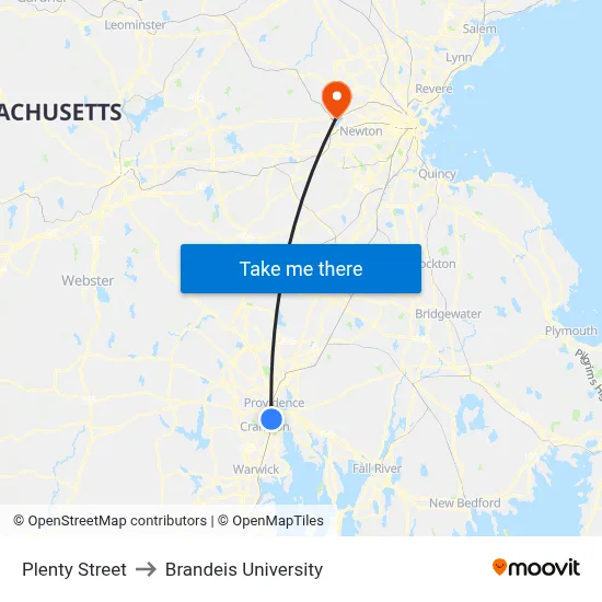 Plenty Street to Brandeis University map