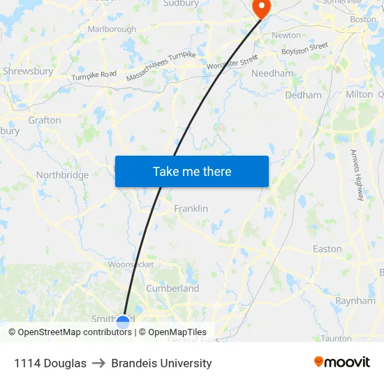 1114 Douglas to Brandeis University map