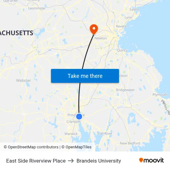 East Side Riverview Place to Brandeis University map