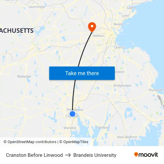 Cranston Before Linwood to Brandeis University map