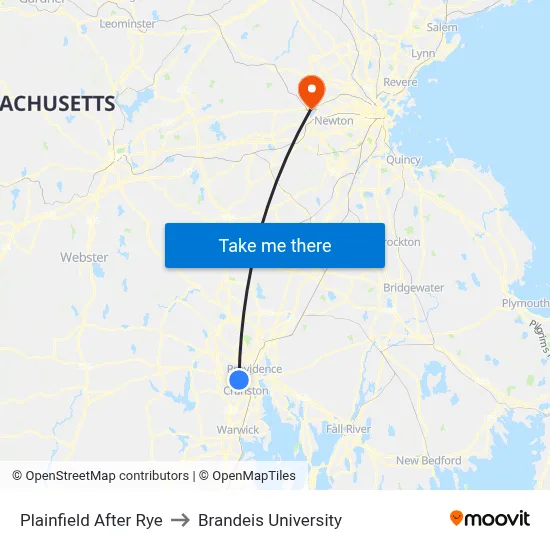 Plainfield After Rye to Brandeis University map