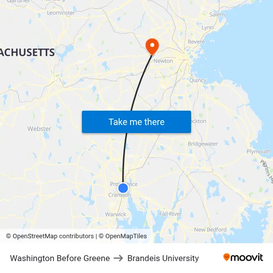 Washington Before Greene to Brandeis University map