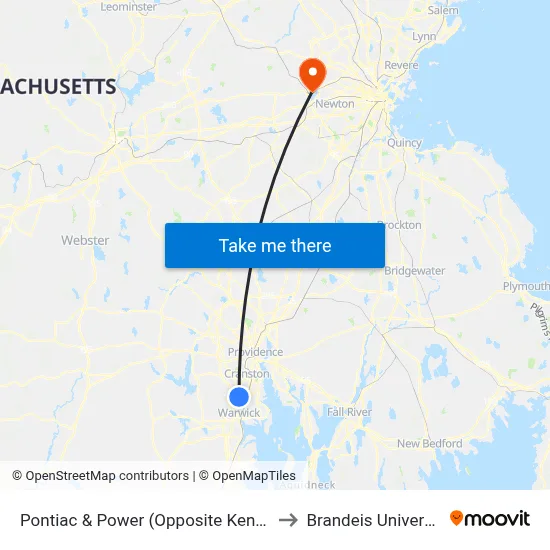 Pontiac & Power (Opposite Kenney) to Brandeis University map