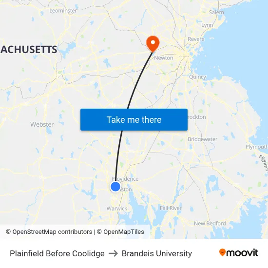Plainfield Before Coolidge to Brandeis University map