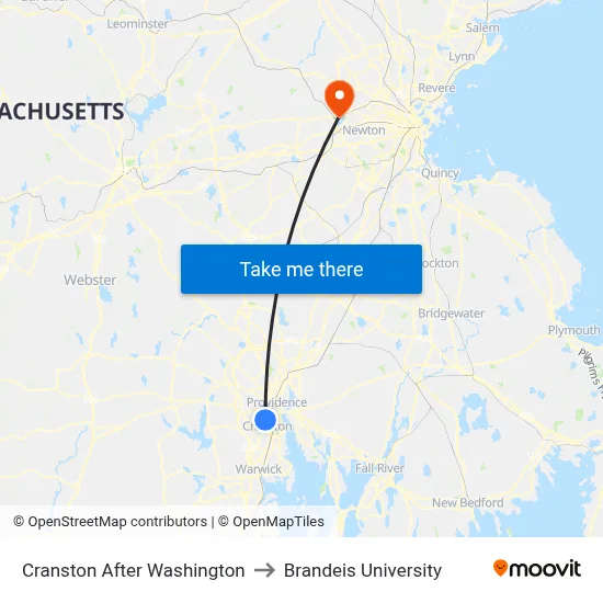 Cranston After Washington to Brandeis University map