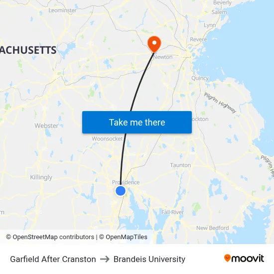 Garfield After Cranston to Brandeis University map