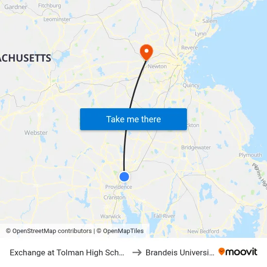Exchange at Tolman High School to Brandeis University map