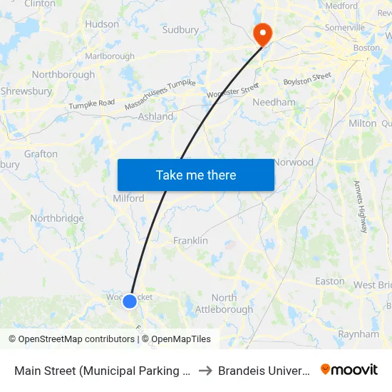 Main Street (Municipal Parking Lot) to Brandeis University map
