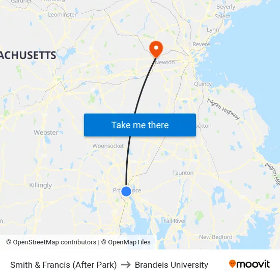 Smith & Francis (After Park) to Brandeis University map