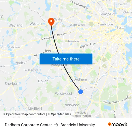 Dedham Corporate Center to Brandeis University map