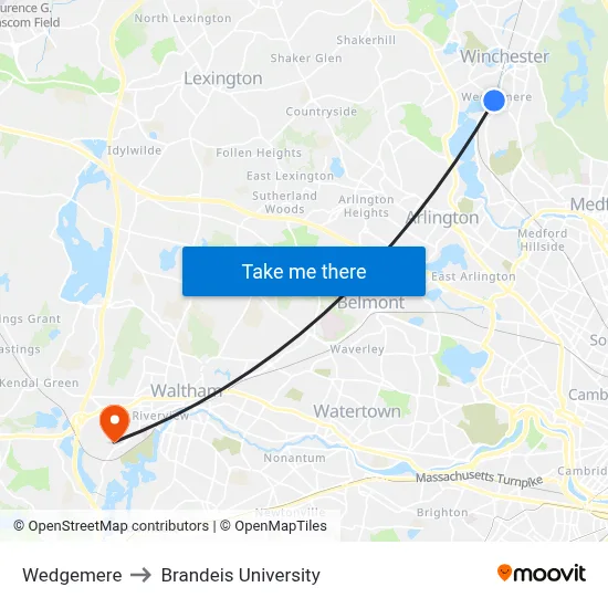 Wedgemere to Brandeis University map