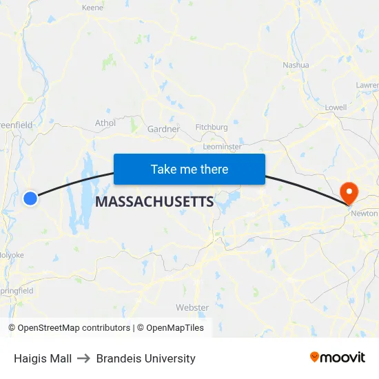 Haigis Mall to Brandeis University map