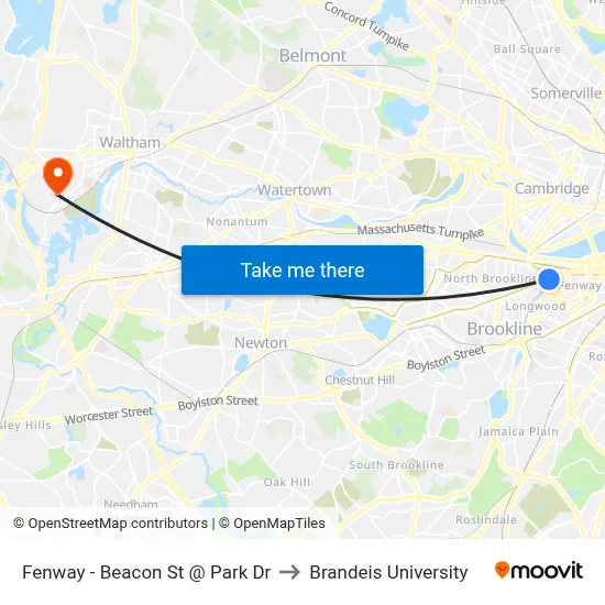 Fenway - Beacon St @ Park Dr to Brandeis University map