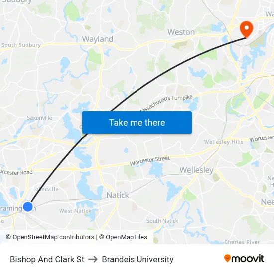 Bishop And Clark St to Brandeis University map
