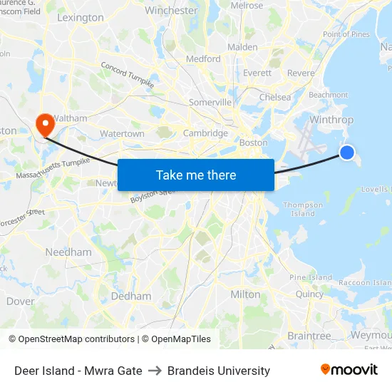 Deer Island - Mwra Gate to Brandeis University map