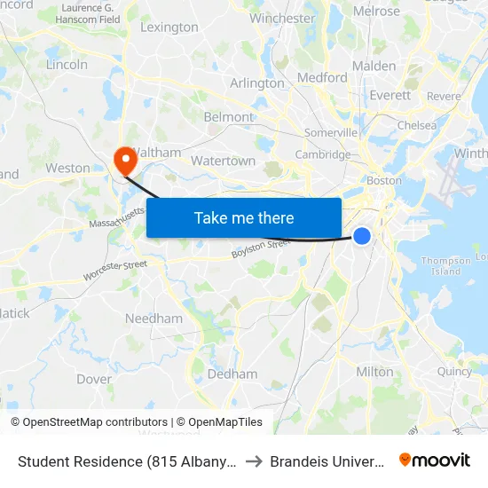 Student Residence (815 Albany St) to Brandeis University map