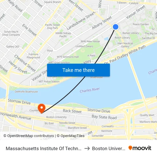 Massachusetts Institute Of Technology to Boston University map