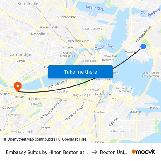 Embassy Suites by Hilton Boston at Logan Airport to Boston University map