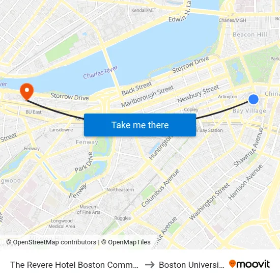 The Revere Hotel Boston Common to Boston University map