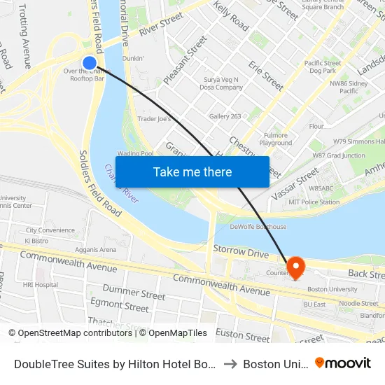 DoubleTree Suites by Hilton Hotel Boston - Cambridge to Boston University map