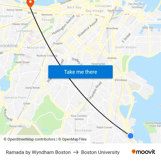 Ramada by Wyndham Boston to Boston University map