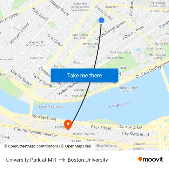 University Park at MIT to Boston University map