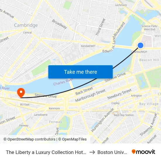 The Liberty a Luxury Collection Hotel Boston to Boston University map