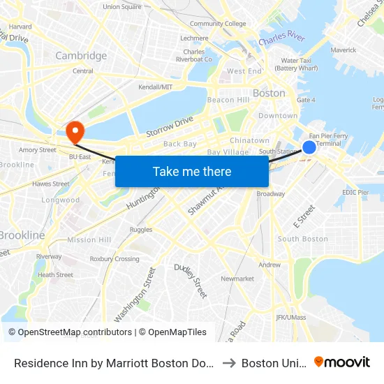 Residence Inn by Marriott Boston Downtown Seaport to Boston University map