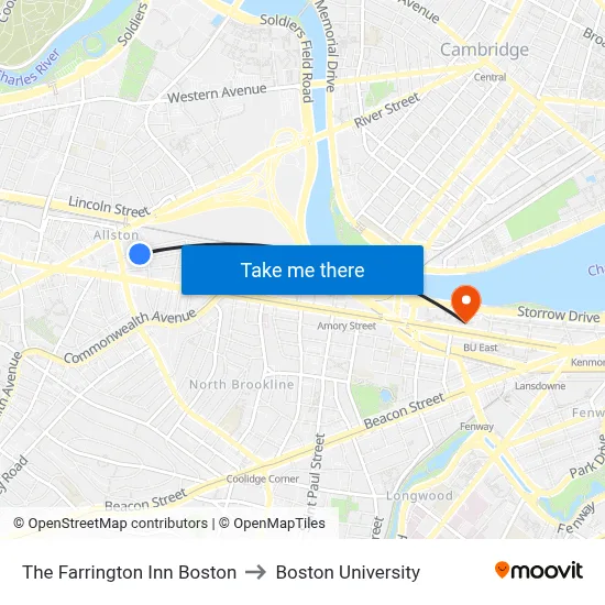 The Farrington Inn Boston to Boston University map