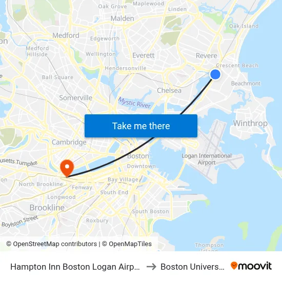 Hampton Inn Boston Logan Airport to Boston University map