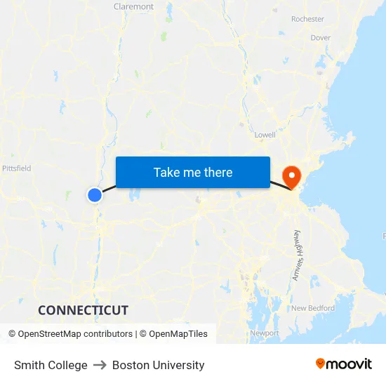 Smith College to Boston University map