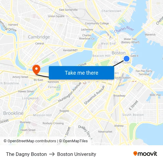The Dagny Boston to Boston University map