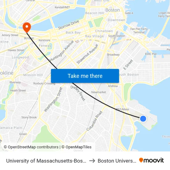 University of Massachusetts-Boston to Boston University map