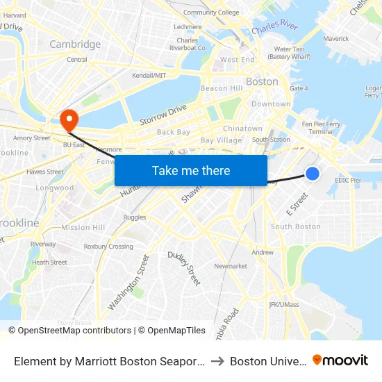 Element by Marriott Boston Seaport District to Boston University map